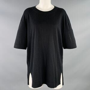 2 Black Silk Cashmere Jersey Short Sleeve Crew Neck Oversized T-shirt Casual Top